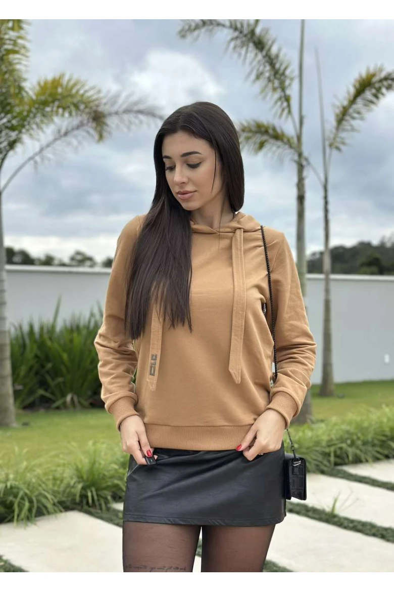 BLUSAO FEMININO MOLETOM CAPUZ CLC - Bege