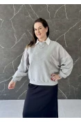 Blusão Moletom Feminino Amplo Clc - Cinza
