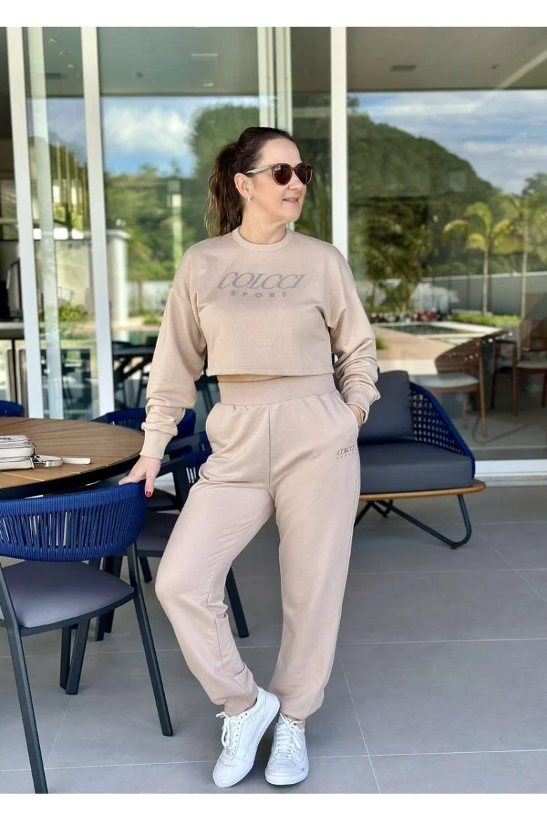 Blusão Moletom Feminino Cropped Colcci Sport - Bege