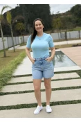 blusa canelada Colcci logo frontal - Azul claro