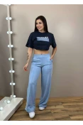 Calça Feminina Esporte Faixa Lateral - Azul bebe