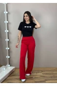 Calça Feminina Esporte Faixa Lateral - Vermelho