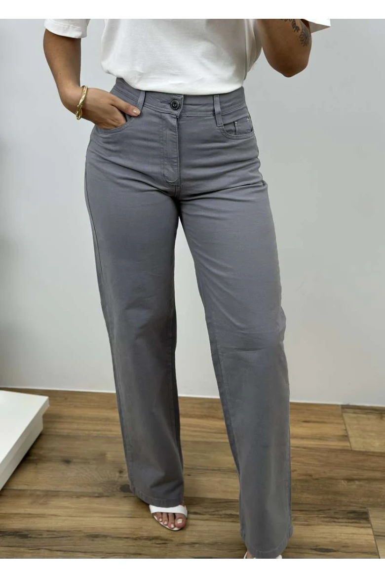 Calça Feminina Jeans Wide Leg Color NW Voox - Cinza