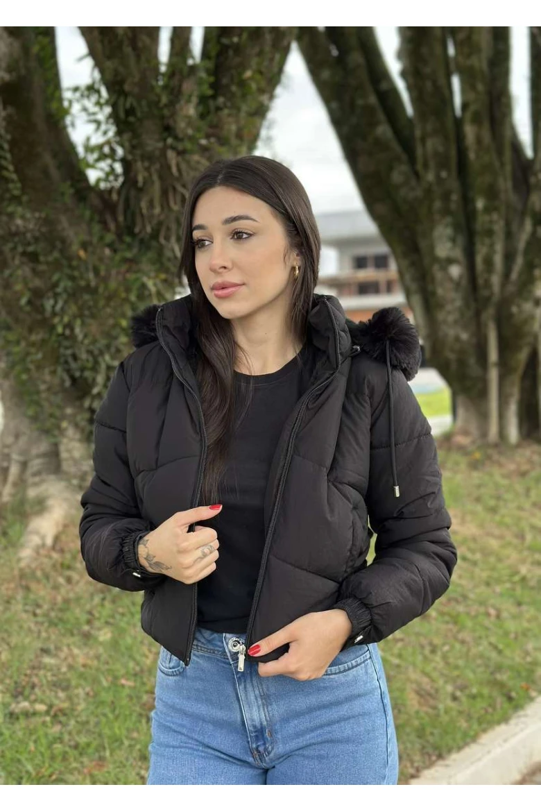 JAQUETA FEMININA BLUE ROSE CURTA POLIESTER - Preto