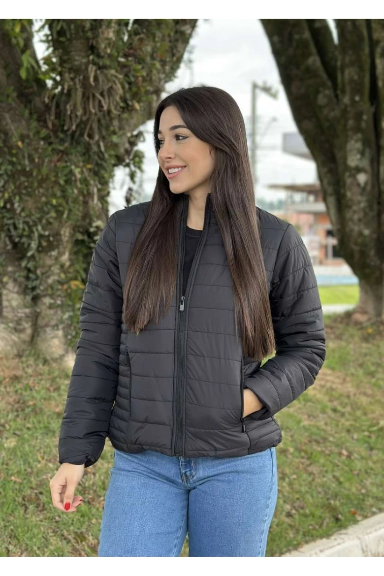 Jaqueta feminina Blue Rose Peluciada poliamida - Preto