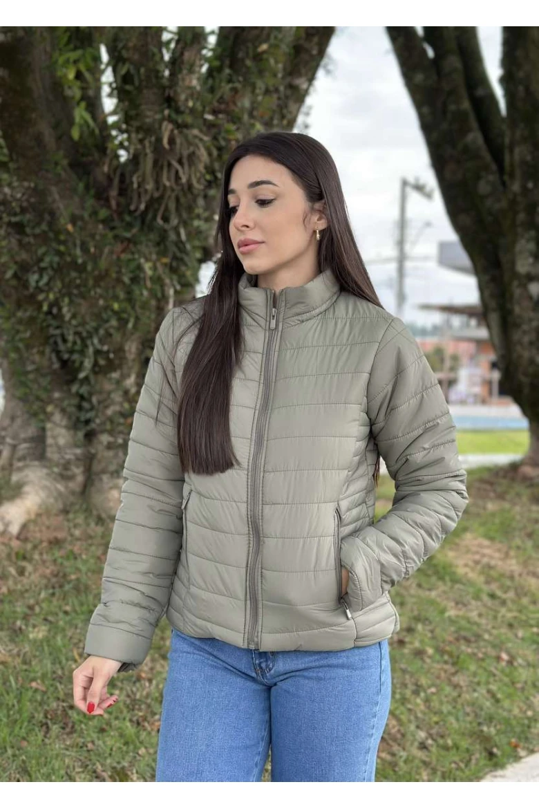 Jaqueta feminina Blue Rose Peluciada poliamida - Verde oliva