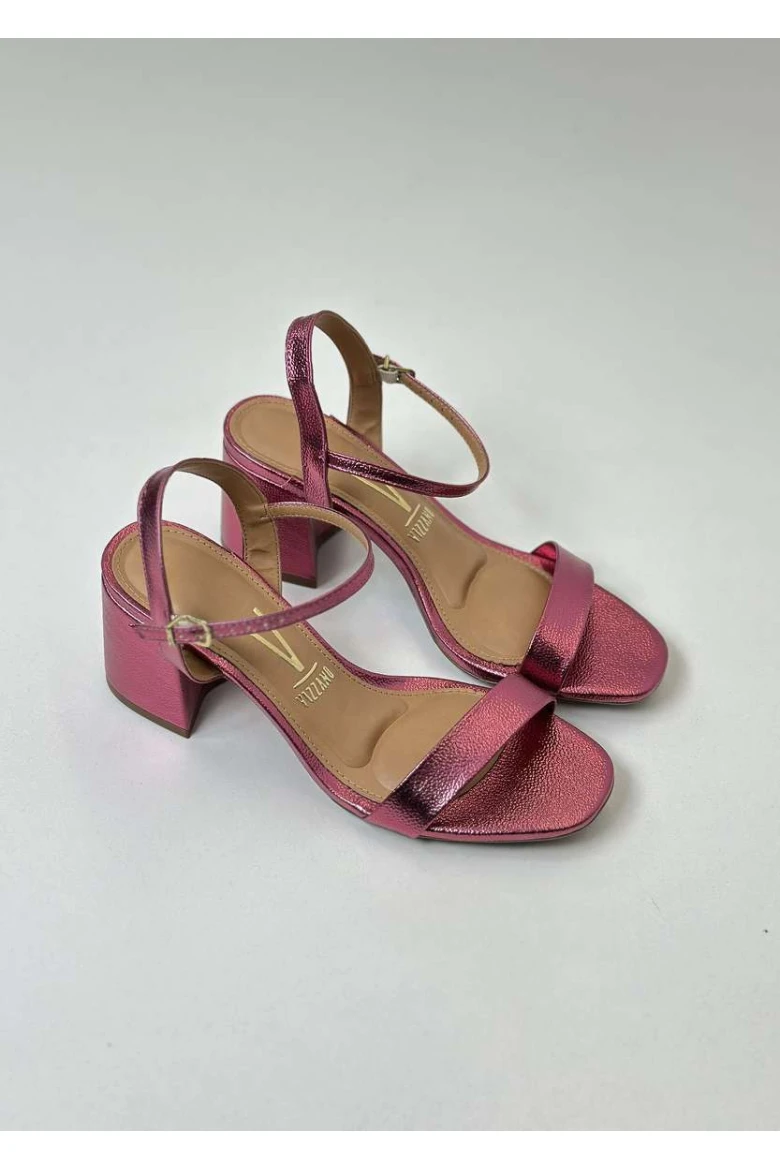 Sandália Feminina Metalizada Salto Bloco Vizzano - Rosa
