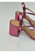 Sandália Feminina Metalizada Salto Bloco Vizzano - Rosa