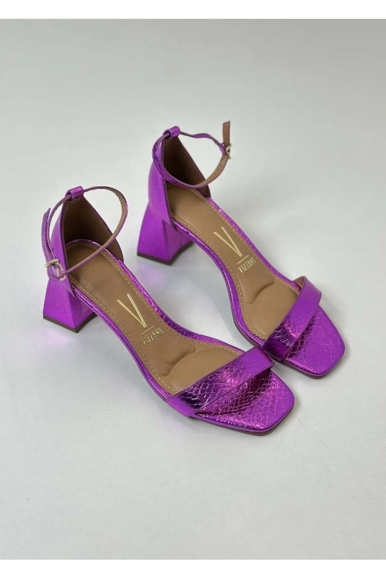 Sandália Feminina Salto Bloco Metalizada Vizzano - Roxo