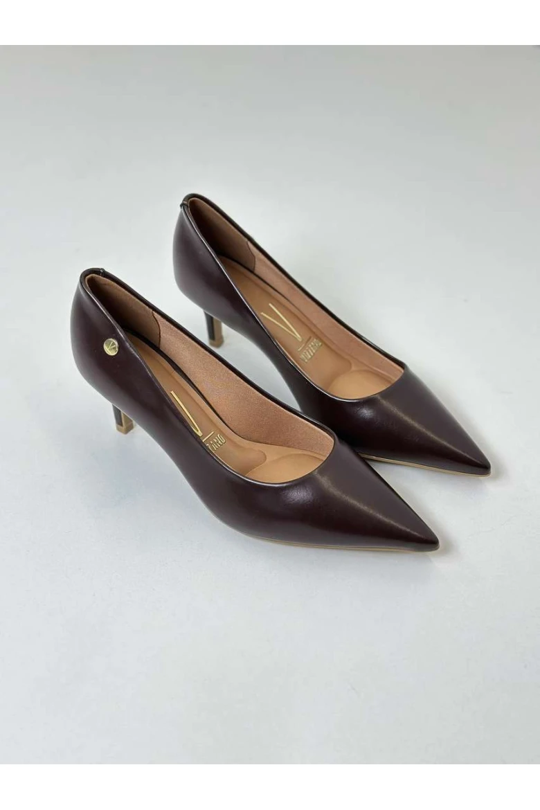 SCARPIN VIZZANO SALTO BAIXO DETALHE DOURADO - Marrom