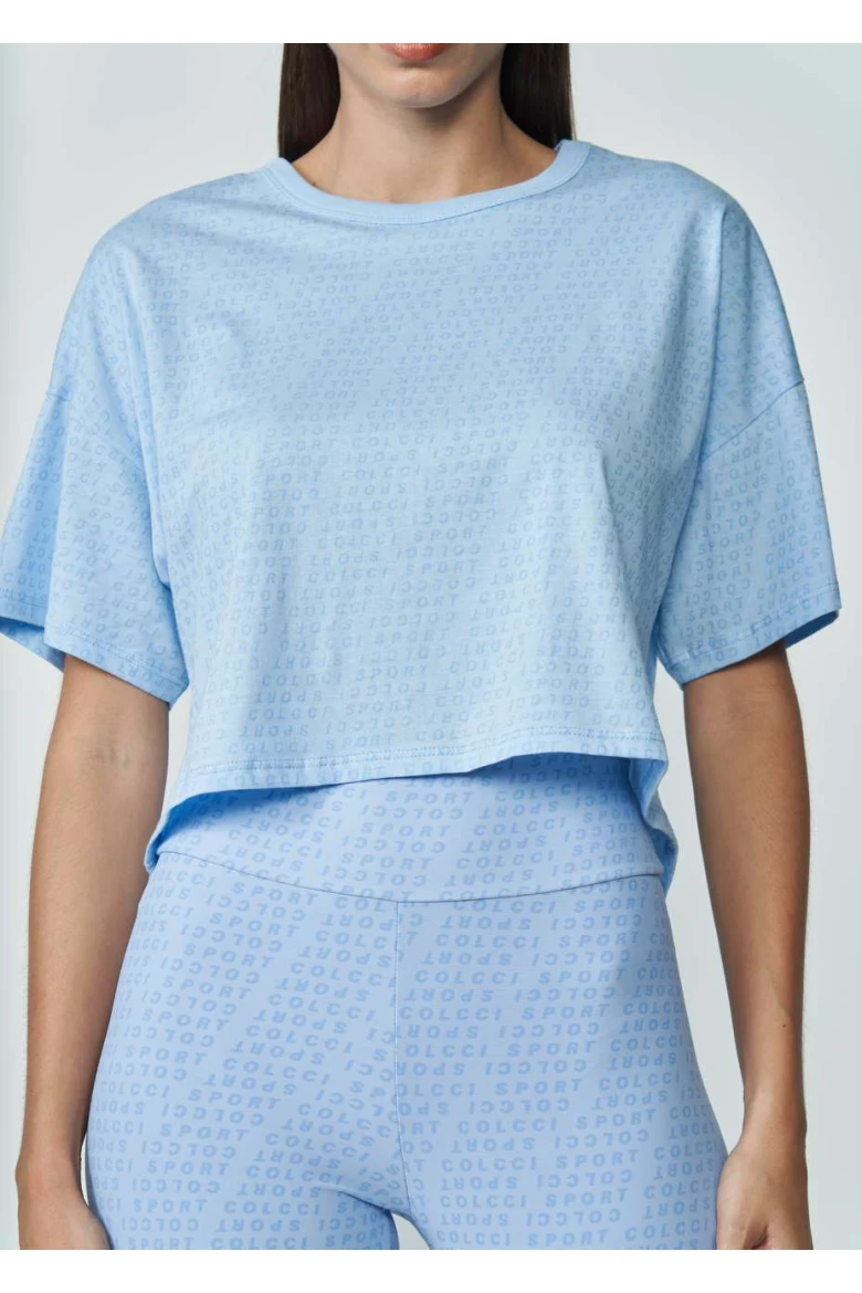 T-shirt Feminina Cropped Logomania Colcci Sport - Azul bebe