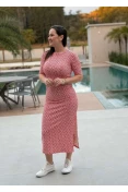 VESTIDO MIDI CANELADO LOGO COLCCI - Vermelho