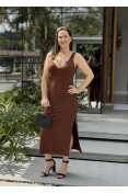 VESTIDO MIDI DECOTE CLC - Marrom