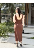 VESTIDO MIDI DECOTE CLC - Marrom