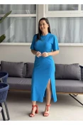 VESTIDO MIDI FEMININO BASICO LOGO METAL - Azul claro