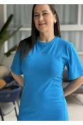 VESTIDO MIDI FEMININO BASICO LOGO METAL - Azul claro