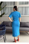 VESTIDO MIDI FEMININO BASICO LOGO METAL - Azul claro