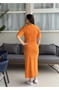 VESTIDO MIDI FEMININO BASICO LOGO METAL - Laranja