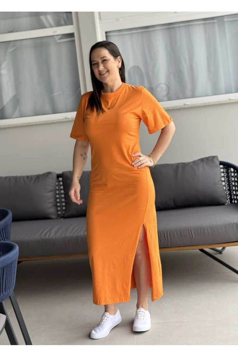 VESTIDO MIDI FEMININO BASICO LOGO METAL - Laranja