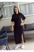 VESTIDO MIDI FEMININO BASICO LOGO METAL - Preto